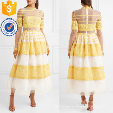 Vestido de verano de manga larga Maxi de encaje blanco y amarillo de Tulle fabricación al por mayor de ropa de mujer de moda (TA0299D)